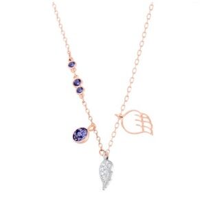 Swarovski Rose Gold Purple and Silver Wing Pendant Necklace NIB